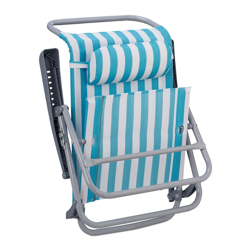 Chaise longue pliante de jardin 190 x 60 x 30 cm 8 positions confortables design rayé en polyester bleu 13_0010485