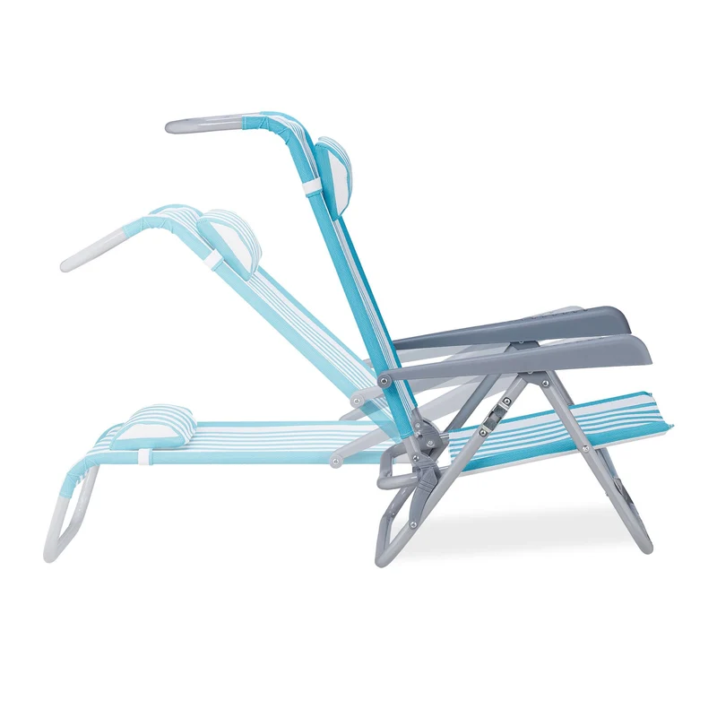 Chaise longue pliante de jardin 190 x 60 x 30 cm 8 positions confortables design rayé en polyester bleu 13_0010485