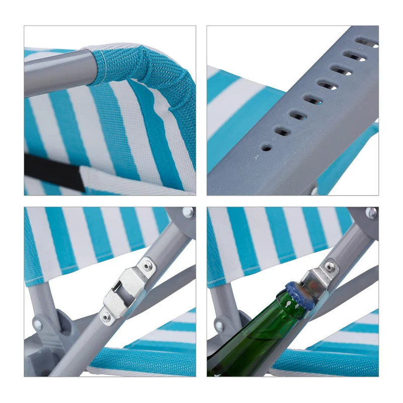 Chaise longue pliante de jardin 190 x 60 x 30 cm 8 positions confortables design rayé en polyester bleu 13_0010485
