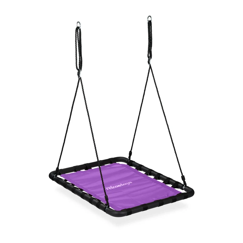 Balançoire nid d'oiseau rectangulaire jardin surface d'assise confortable et cadre stable 120 x 80 x 10 cm en tissu noir 13_0012876