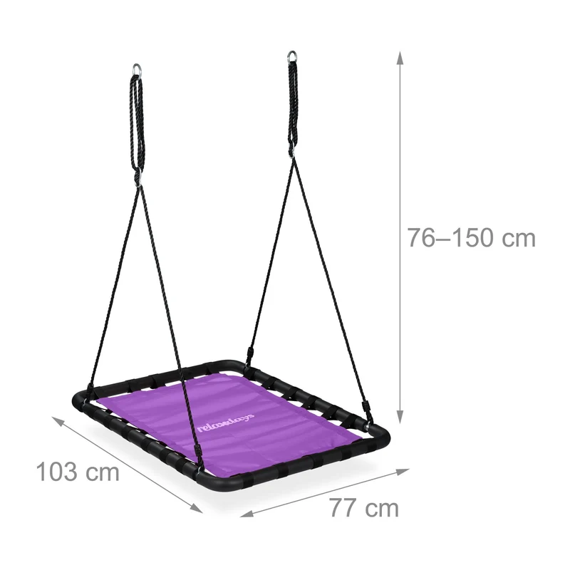 Balançoire nid d'oiseau rectangulaire jardin surface d'assise confortable et cadre stable 120 x 80 x 10 cm en tissu noir 13_0012876