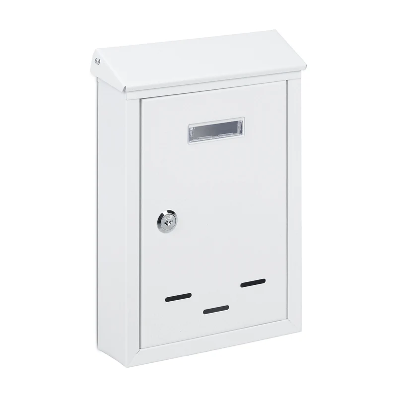 Boîte aux lettres murale vintage compacte serrure sécurité 30,5 x 21 x 7 cm en fer blanc 13_0009962