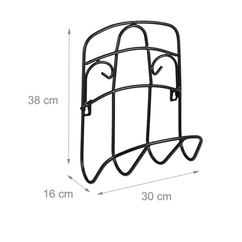 Support mural pour tuyau d'arrosage 30 x 20 x 10 cm rangement pratique jardin moderne en métal noir 13_0009333