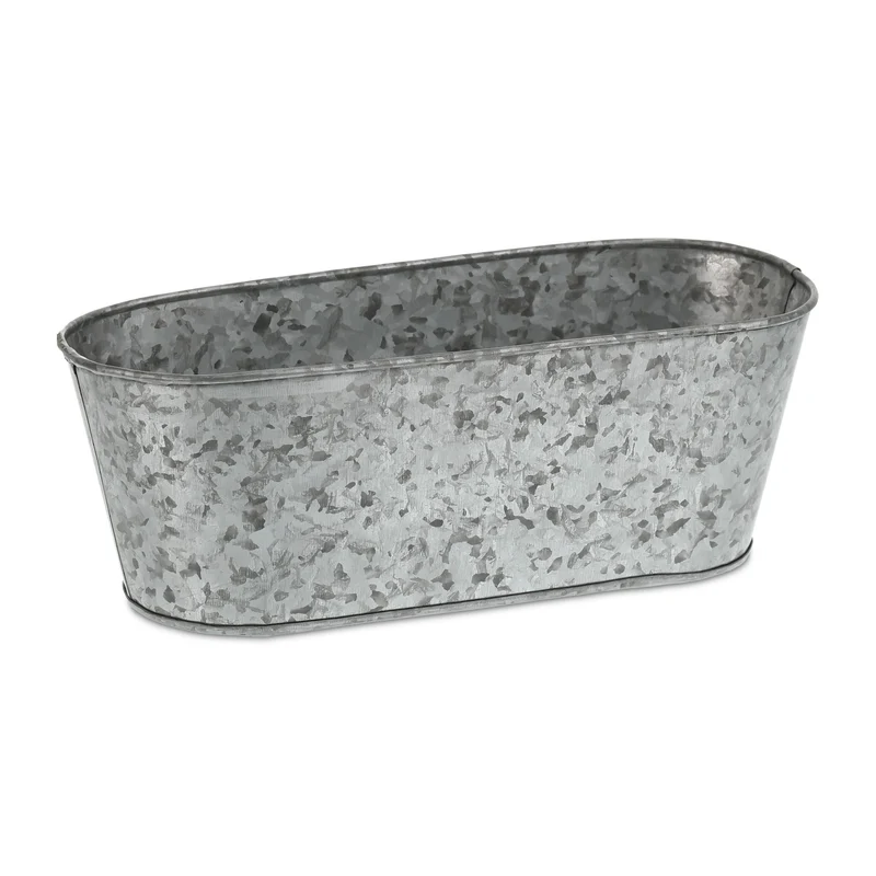 Lot de 6 pots de fleurs ovales look vintage rustique intérieur extérieur 30 x 15 x 15 cm en métal gris 13_0010562