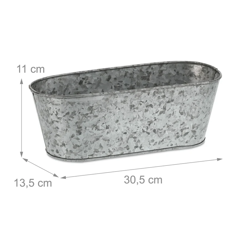 Lot de 6 pots de fleurs ovales look vintage rustique intérieur extérieur 30 x 15 x 15 cm en métal gris 13_0010562
