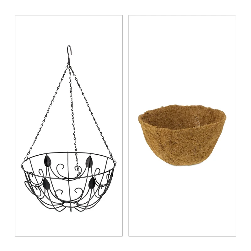 Lot de 3 panières suspendues extérieur jardin 30 x 30 x 70 cm design géorgien en métal brun 13_0010578