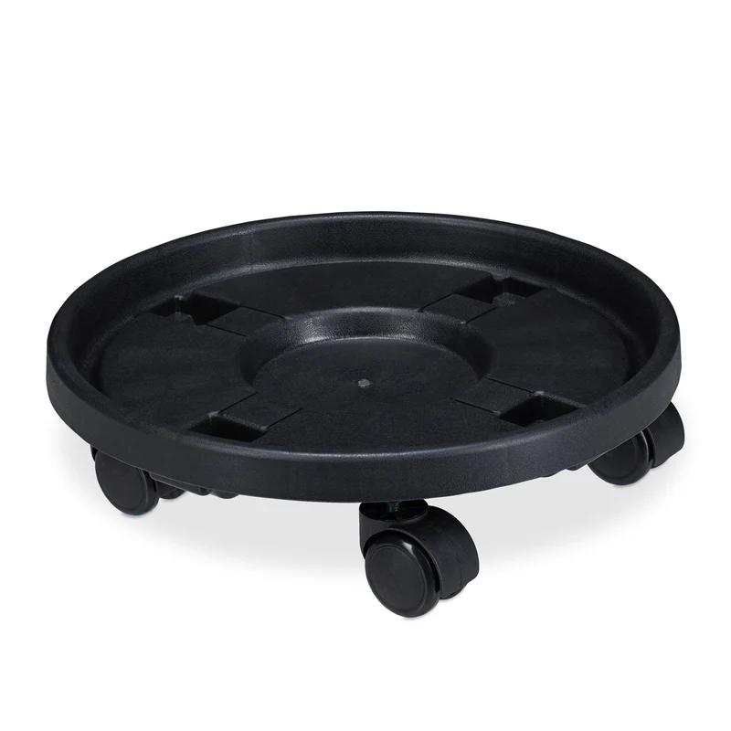Lot de 2 supports pour plantes sur roues rotatifs 10 x 35,5 cm pratique et élégant en plastique noir 13_0009788