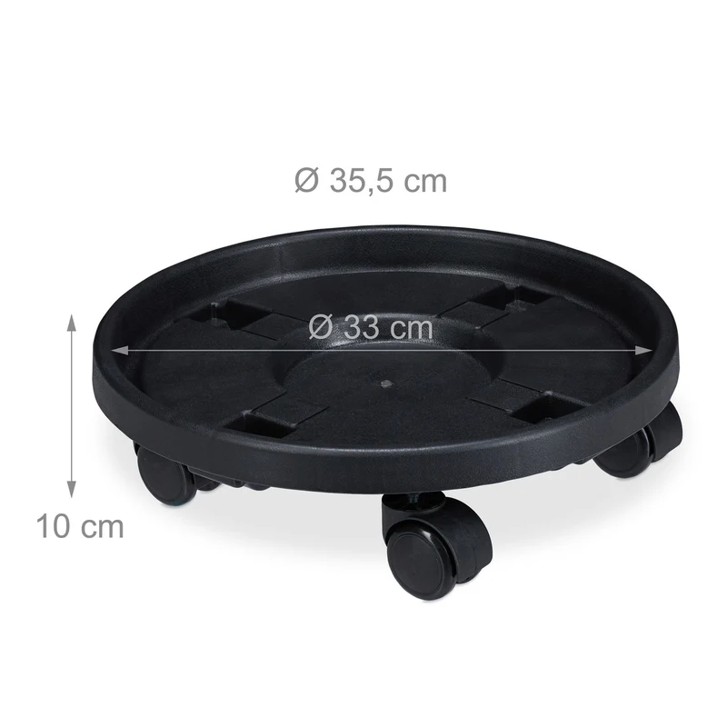 Lot de 2 supports pour plantes sur roues rotatifs 10 x 35,5 cm pratique et élégant en plastique noir 13_0009788