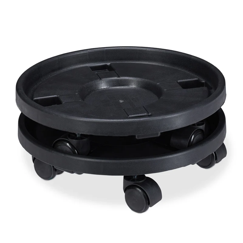 Lot de 2 supports pour plantes sur roues rotatifs 10 x 35,5 cm pratique et élégant en plastique noir 13_0009788
