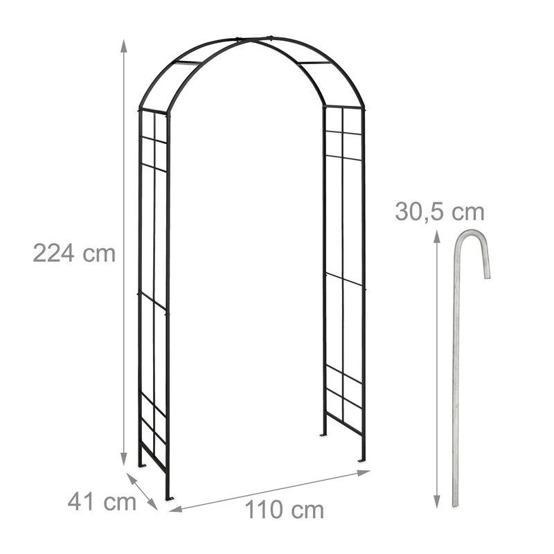 Arche à rosiers décorative jardin 200 x 100 x 30 cm en métal noir 13_0012336