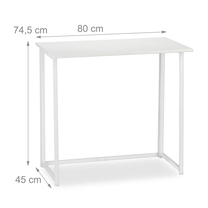 Table de bureau pliante design moderne 74,5 x 80 x 45 cm gain de place élégante en PB blanc 13_0009459