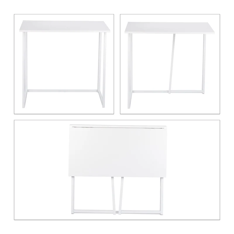 Table de bureau pliante design moderne 74,5 x 80 x 45 cm gain de place élégante en PB blanc 13_0009459