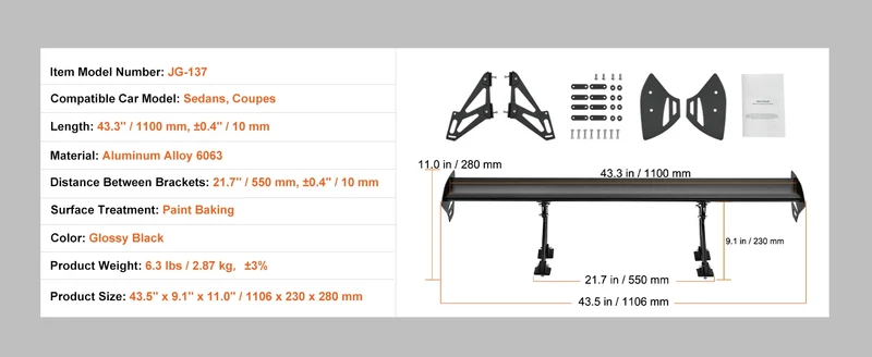 Becquet GT Wing Universel Aluminium 110cm Réglable
