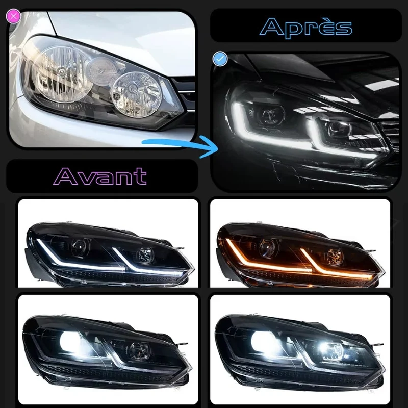 Feux Avant LED VW Golf 6 GTI R Noir Rouge
