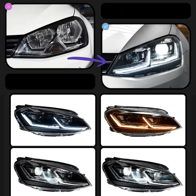 Feux Avant LED VW Golf 7 Ligne Noir Rouge