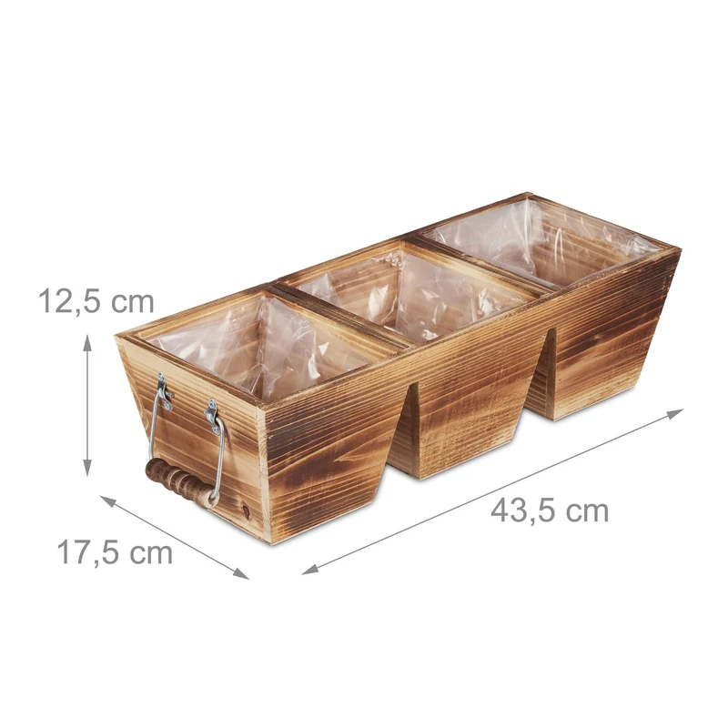 Jardinière rustique pour balcon ou jardin 60 x 25 x 25 cm 3 compartiments pratique en bois de sapin flambé 13_0010786