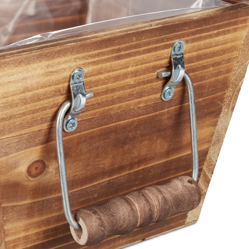 Jardinière rustique pour balcon ou jardin 60 x 25 x 25 cm 3 compartiments pratique en bois de sapin flambé 13_0010786