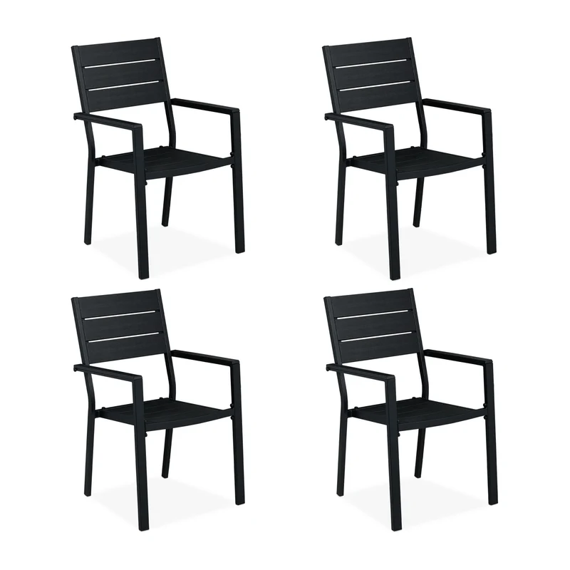 Lot de 4 chaises de jardin confortables avec accoudoirs 40 x 60 x 85 cm en plastique noir 13_0012892
