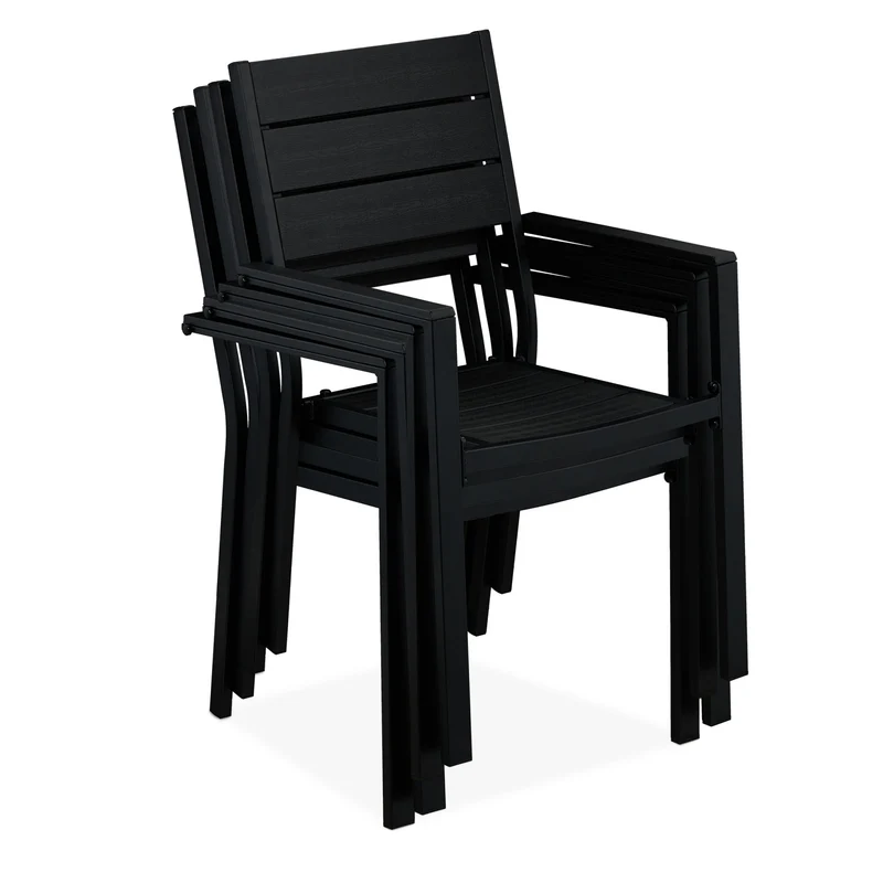 Lot de 4 chaises de jardin confortables avec accoudoirs 40 x 60 x 85 cm en plastique noir 13_0012892