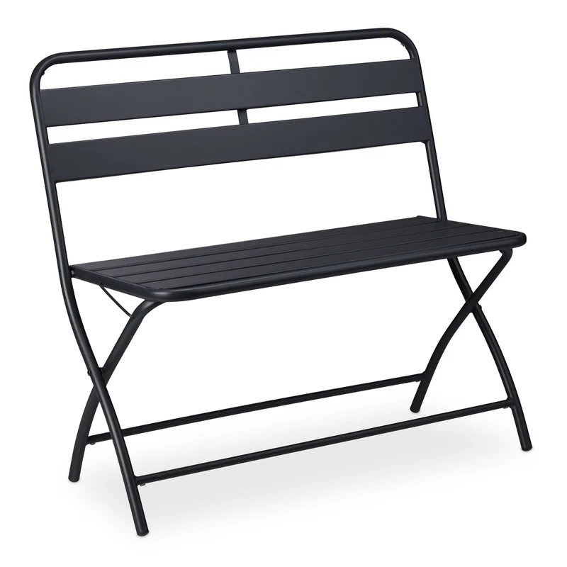 Banc de jardin pliable 2 sièges extérieur compact pour balcon confort d'assise 120 x 60 x 80 cm en acier gris 13_0010451