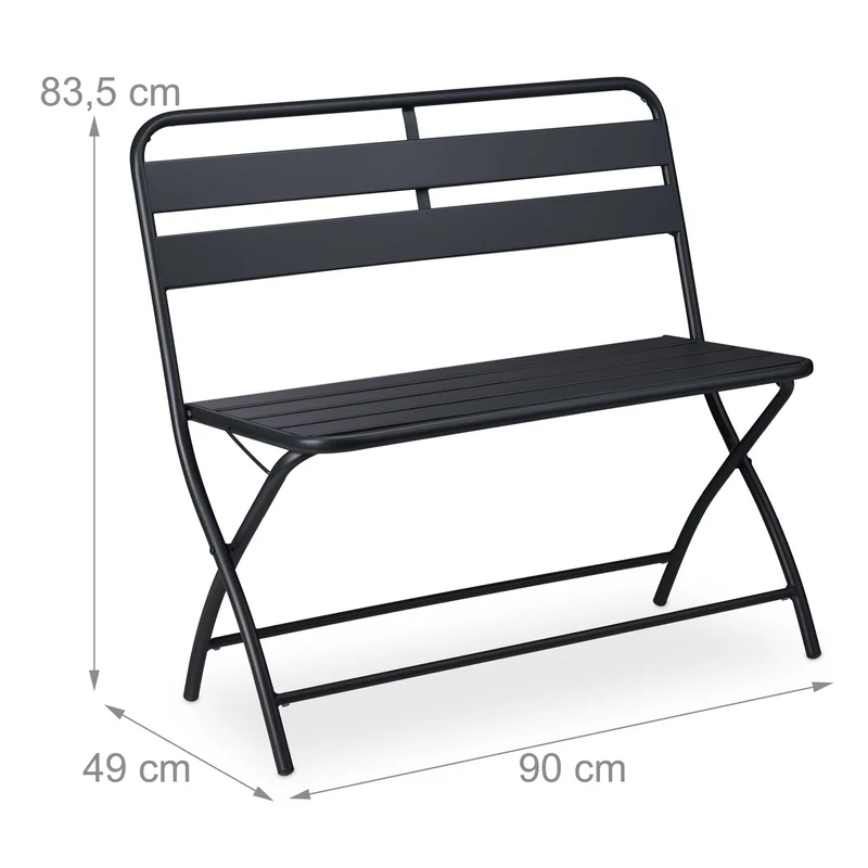 Banc de jardin pliable 2 sièges extérieur compact pour balcon confort d'assise 120 x 60 x 80 cm en acier gris 13_0010451
