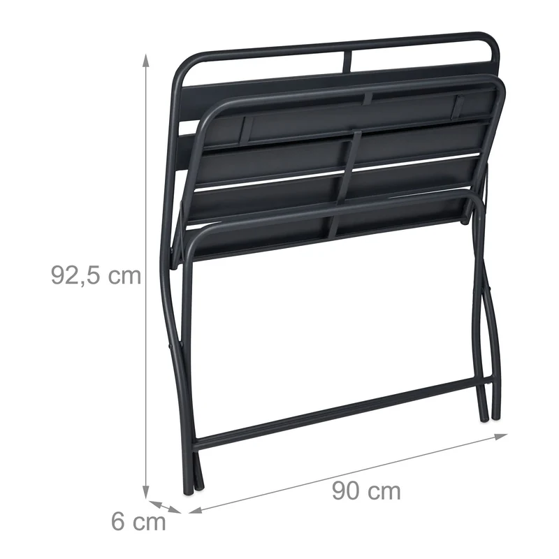 Banc de jardin pliable 2 sièges extérieur compact pour balcon confort d'assise 120 x 60 x 80 cm en acier gris 13_0010451