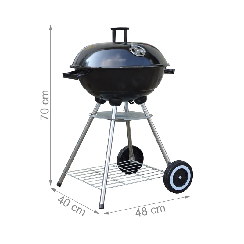 Barbecue mobile avec couvercle pour jardin 68 x 68 x 85 cm pratique et facile à déplacer en acier noir 13_0009718