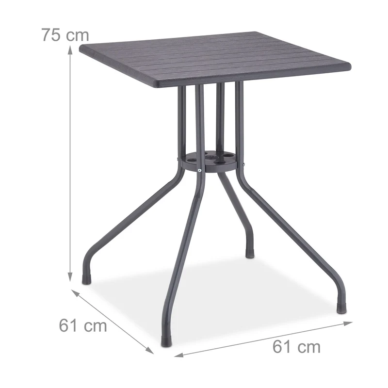 Table de jardin carrée design moderne 80 x 80 x 75 cm facile à nettoyer durable en plastique gris 13_0012886