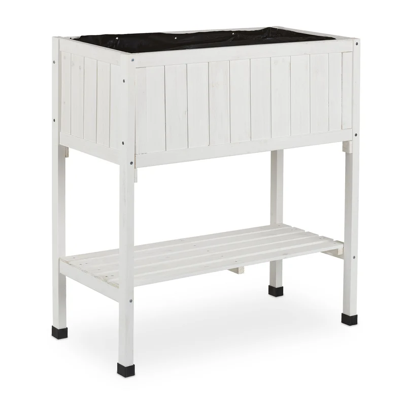 Porte-potager surélevé pour terrasse balcon jardin 80 x 74 x 38 cm avec étagère ergonomique en sapin naturel 13_0011675