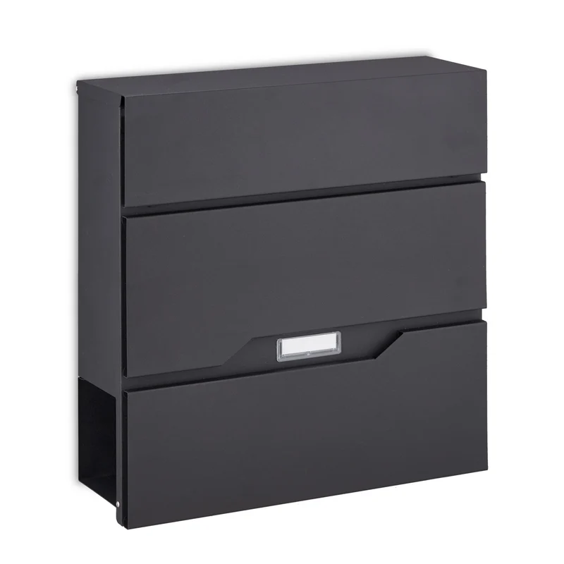 Boîte aux lettres moderne murale avec porte-journaux 40 x 30 x 10 cm en acier noir 13_0011280