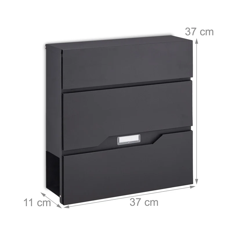 Boîte aux lettres moderne murale avec porte-journaux 40 x 30 x 10 cm en acier noir 13_0011280