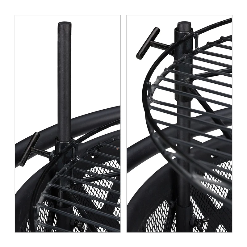 Brasero de jardin rond avec grillage réglable pour feux de camp convivial 80 x 80 x 40 cm en métal noir 13_0010061