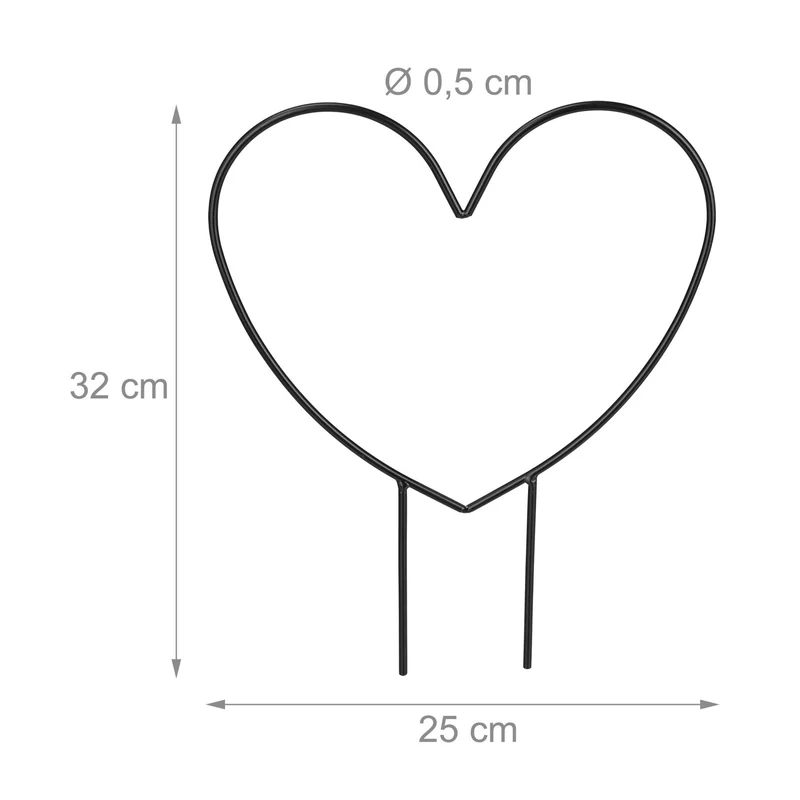 Support plante cœur pour lierre et petites roses 32 x 25 x 0,5 cm ambiance romantique en acier noir 13_0011762