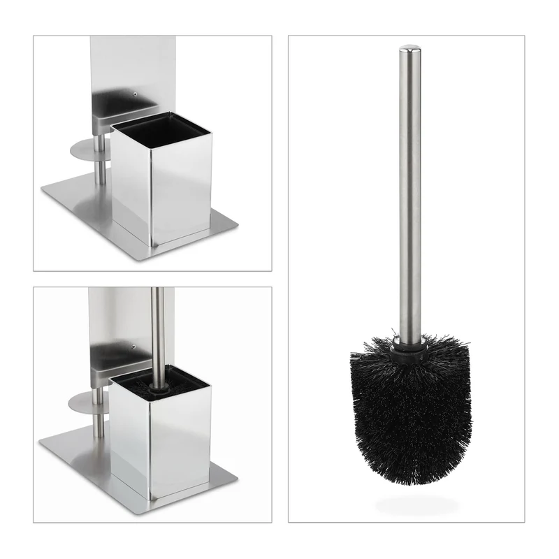 Serviteur WC élégant avec porte-rouleau et porte-brosse 40 x 20 x 20 cm en acier inoxydable argenté 13_0010820