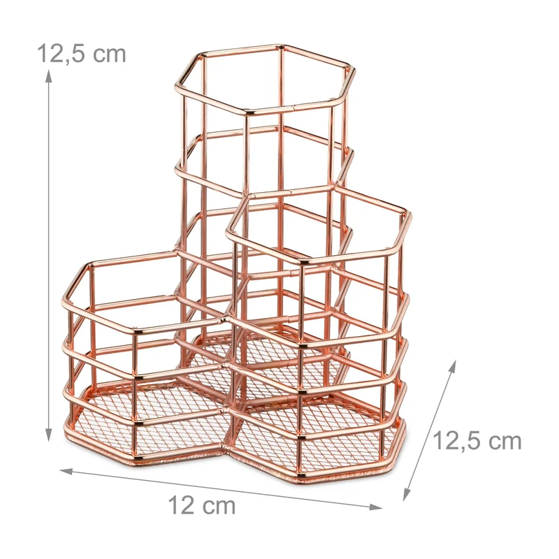 Organiseur de pinceaux maquillage 12,5 x 12 x 12,5 cm design moderne compact salle de bain en métal noir 13_0012880