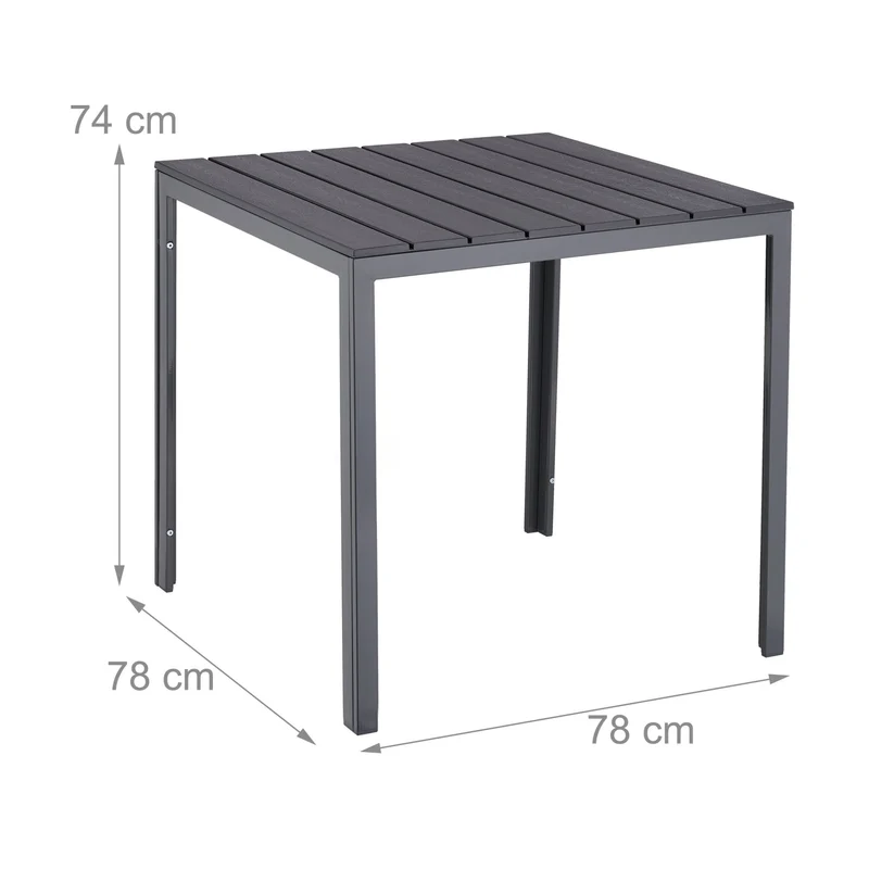 Table carrée à manger pour 4 personnes jardin terrasse 80 x 80 x 75 cm en plastique gris 13_0012919