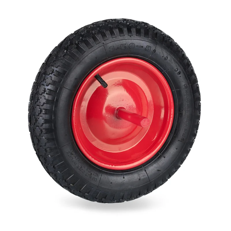 Roue de brouette pneumatique avec axe fixe 3.50-8 conduite facile finition mate en acier rouge 13_0012299