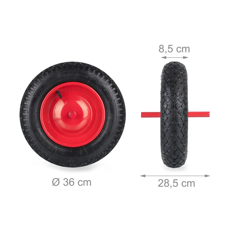 Roue de brouette pneumatique avec axe fixe 3.50-8 conduite facile finition mate en acier rouge 13_0012299
