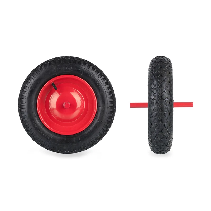 Roue de brouette pneumatique avec axe fixe 3.50-8 conduite facile finition mate en acier rouge 13_0012299