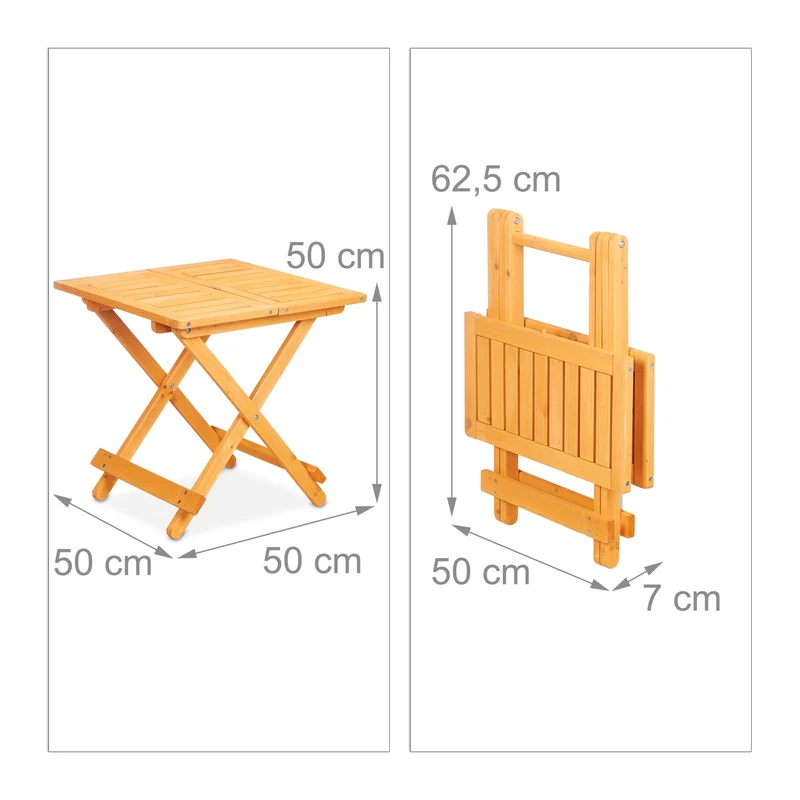 Table pliante d'appoint pratique jardin terrasse 70 x 50 x 50 cm en bois naturel 13_0011259