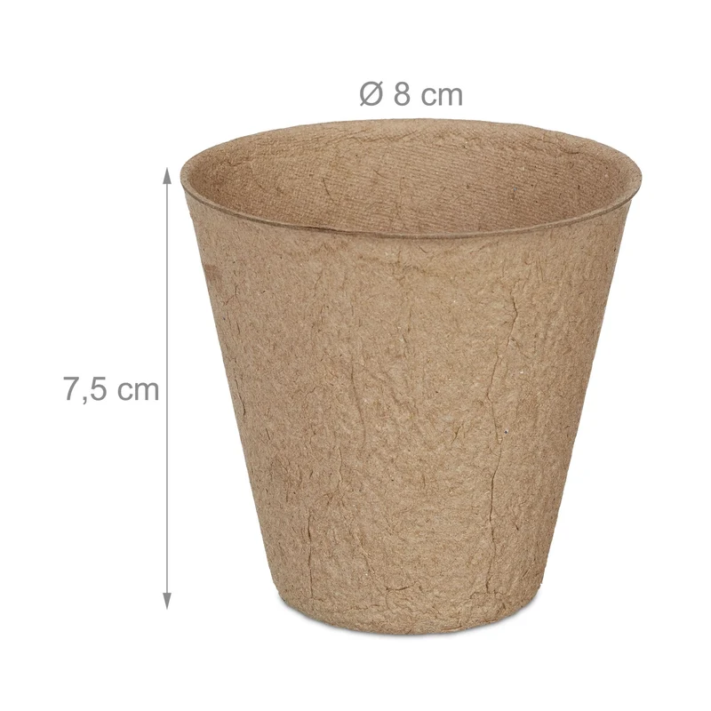 Lot de 120 godets de semis biodégradables pratiques jardinage terrasse 7,5 x 8 cm en cellulose naturelle 13_0010137