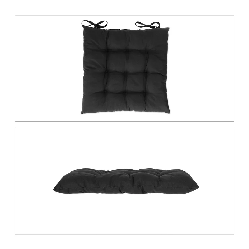 Lot de 4 galettes de chaise confortables avec attaches pour intérieur extérieur 40 x 40 x 4 cm en plastique noir 13_0010864