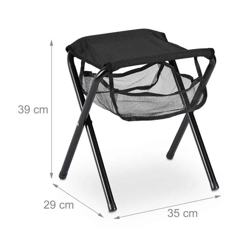 Tabouret pliant de jardin compact léger 40 x 30 x 30 cm avec poche rangement usage extérieur en polyester noir 13_0010643