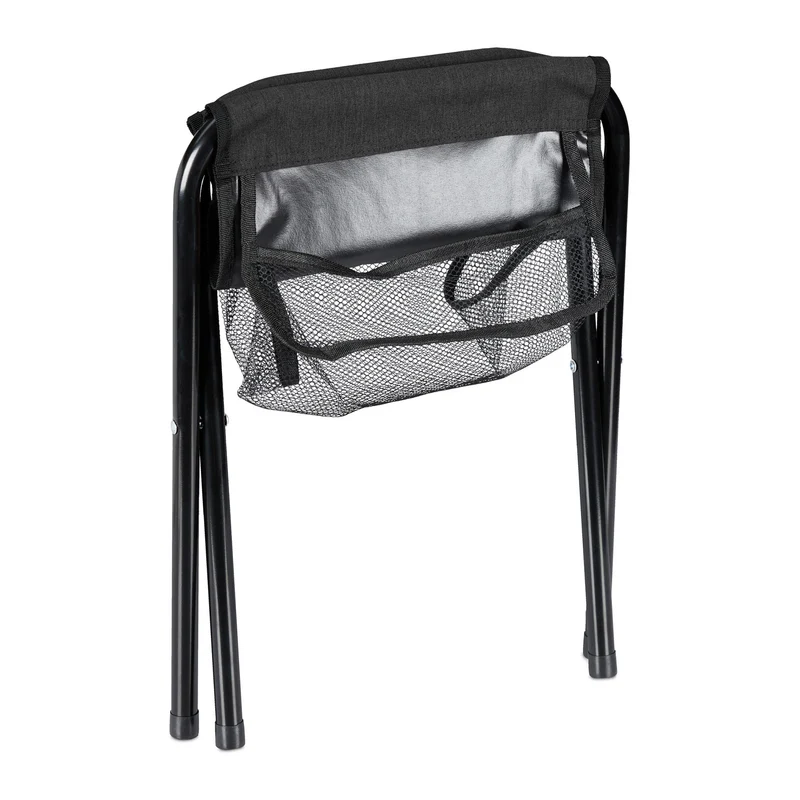 Tabouret pliant de jardin compact léger 40 x 30 x 30 cm avec poche rangement usage extérieur en polyester noir 13_0010643