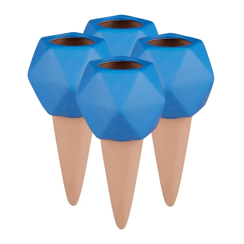 Lot de 4 cônes d'arrosage décoratifs intérieur extérieur 15 cm arrosage dosé pratique en argile bleue 13_0010406