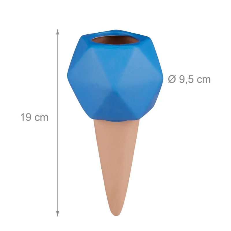 Lot de 4 cônes d'arrosage décoratifs intérieur extérieur 15 cm arrosage dosé pratique en argile bleue 13_0010406