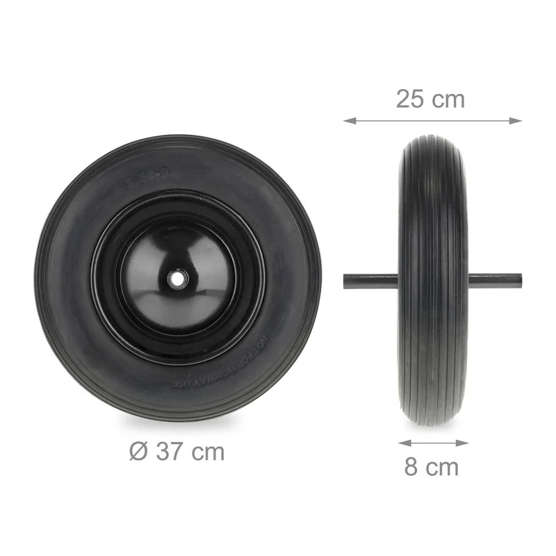 Roue de brouette increvable axe fixe 3.50-8 maniable résistante aux chocs en caoutchouc noir 13_0012338