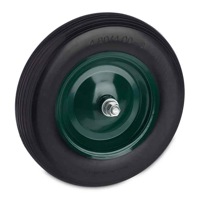 Roue de brouette increvable avec axe diamètre 38,5 cm confort de manutention robuste en PU noir 13_0010717