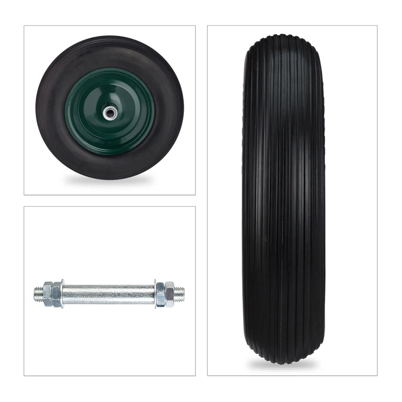 Roue de brouette increvable avec axe diamètre 38,5 cm confort de manutention robuste en PU noir 13_0010717