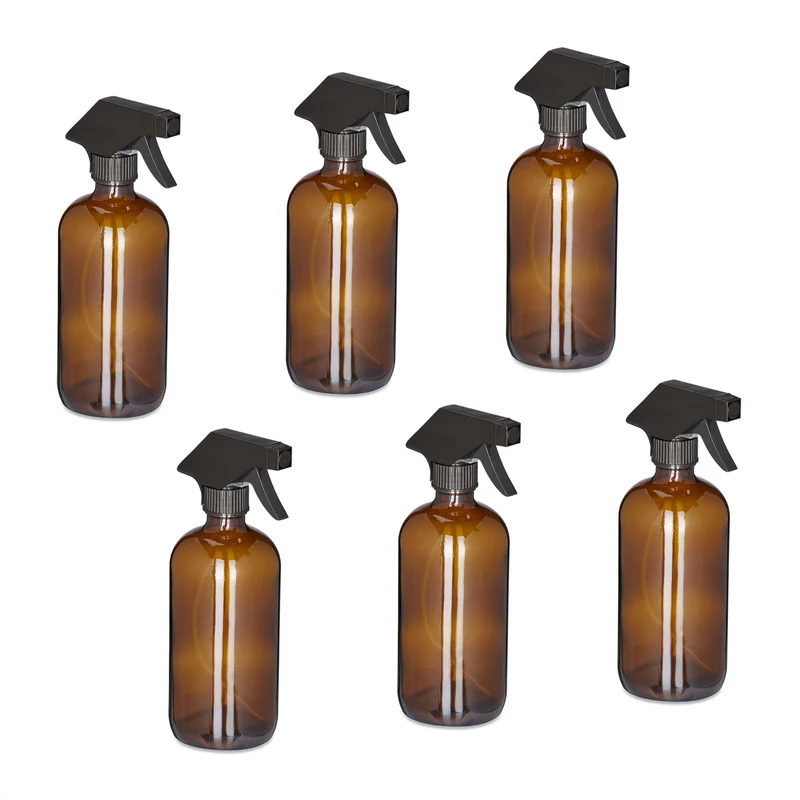 Lot de 6 pulvérisateurs en verre ergonomiques 500 ml pour cheveux et plantes en verre marron 13_0013287